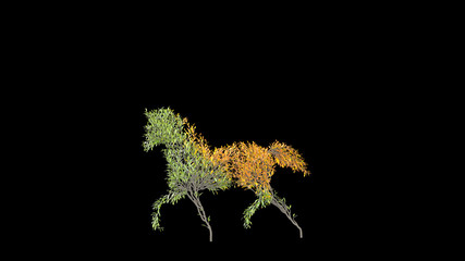 Growing Tree in a shape of Horse. Eco Concept. 3D rendering.