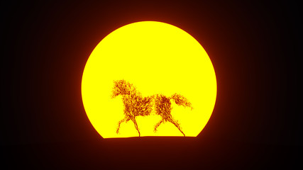 Silhouette of growing tree in a shape of Horse. Eco Concept. 3D rendering.