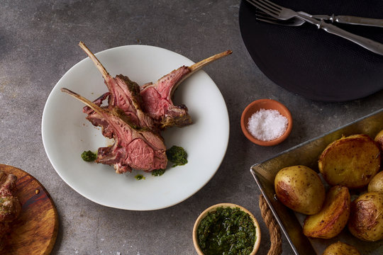 Roasted rack of lamb with spicy rosemary sauce