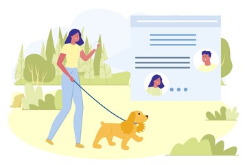 Woman Walks with Dog and Chatting with Boyfriend.