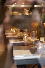 Table setting in a restaurant through the window.