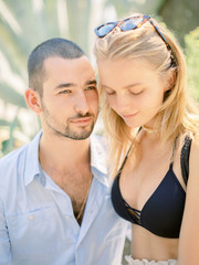 Naklejka premium Couple in love. Summer romance. Love, relationship, fun, happiness. Young couple having fun in Italy