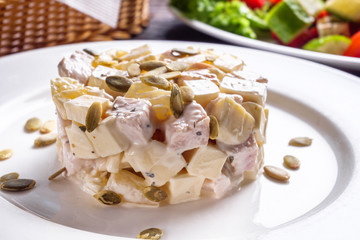 Hawaiian salad on dark wooden rustic background