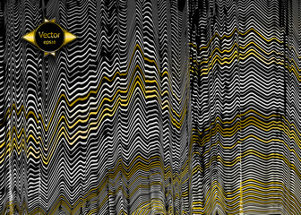 Abstract background template in vintage style with white and gold zigzag lines on a dark background. Vector.