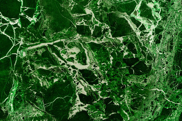 Polished Green And Malachite Color Marble With White Streaks. Stone Decoration Marble Background, Close-Up Of Grunge Marble Texture.