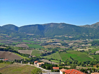 Italy, Marche, Apennines landscape view from Rocca Borgia.