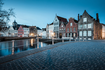 Historic city of Brugge at night, Flanders, Belgium