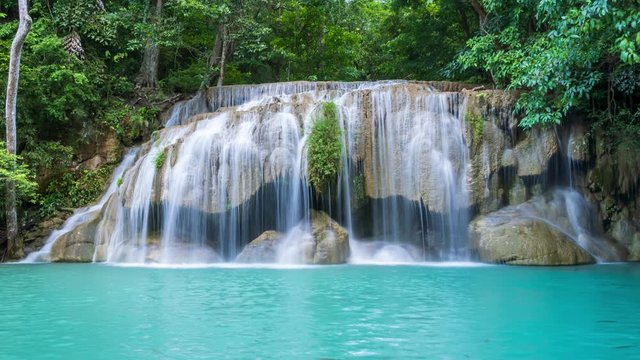 Waterfall level 2, Erawan National Park, Kanchanaburi, Thailand - Time-Lapse