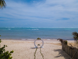 Wedding altar by the beach with drone