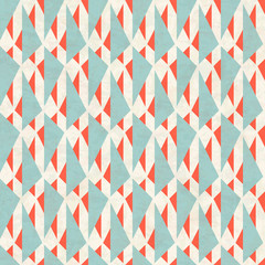 Abstract triangular seamless pattern in mid century modern colors, vector illustration with texture