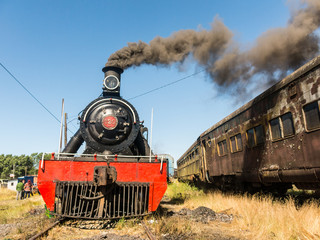 Tourist train called Valdiviano that runs from Valdivia to Antilhue with a 1913 North British locomotive type 57. Los Rios Region, in southern Chile.