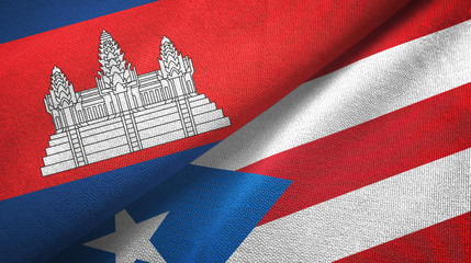 Cambodia and Puerto Rico two flags textile cloth, fabric texture