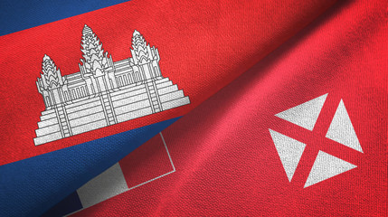Cambodia and Wallis and Futuna two flags textile cloth, fabric texture