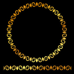 Vector Golden Circle Floral Frame, at black background