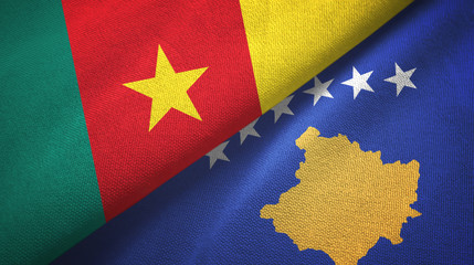 Cameroon and Kosovo two flags textile cloth, fabric texture