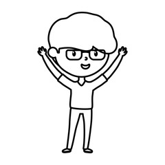 young man standing hands up celebration cartoon character