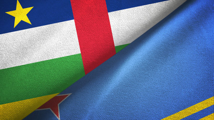 Central African Republic and Aruba two flags textile cloth, fabric texture