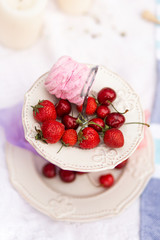 Bunk dishes with summer berries close up