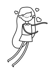 happy valentines day, young woman hearts love romantic thick line