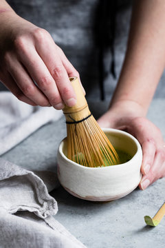 Making a matcha tea and matcha latte