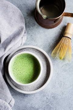 Making a matcha tea and matcha latte
