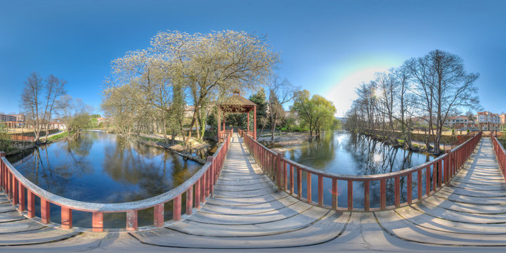 360 photo from a wooden bridge in Allariz Spain