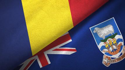Chad and Falkland Islands two flags textile cloth, fabric texture