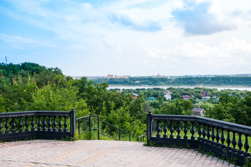 Russia, Blagoveshchensk, July 2019: summer Observation deck on the Amur river on the border of Blagoveshchensk and the Chinese city of Heihe