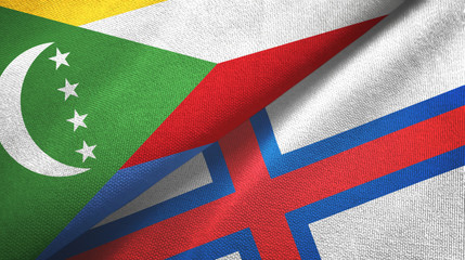 Comoros and Faroe Islands two flags textile cloth, fabric texture