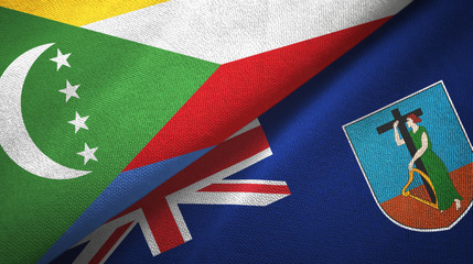 Comoros and Montserrat two flags textile cloth, fabric texture