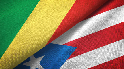 Congo and Puerto Rico two flags textile cloth, fabric texture