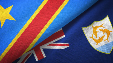 Congo Democratic Republic and Anguilla two flags textile cloth, fabric texture