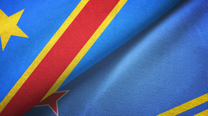 Congo Democratic Republic and Aruba two flags textile cloth, fabric texture