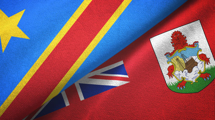 Congo Democratic Republic and Bermuda two flags textile cloth, fabric texture