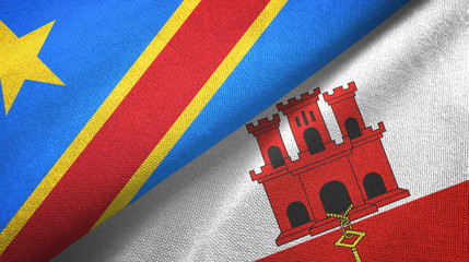 Congo Democratic Republic and Gibraltar two flags textile cloth, fabric texture