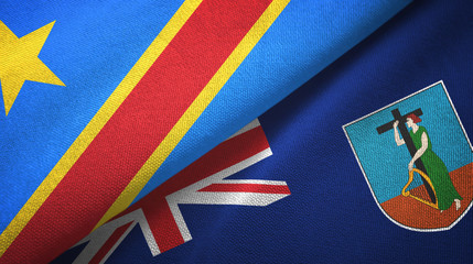 Congo Democratic Republic and Montserrat two flags textile cloth, fabric texture