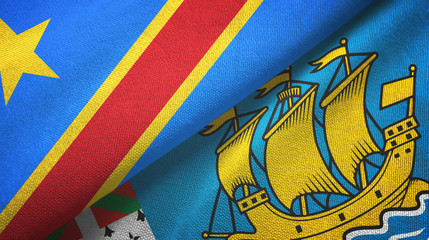 Congo Democratic Republic and Saint Pierre and Miquelon two flags textile cloth