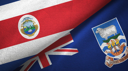 Costa Rica and Falkland Islands two flags textile cloth, fabric texture