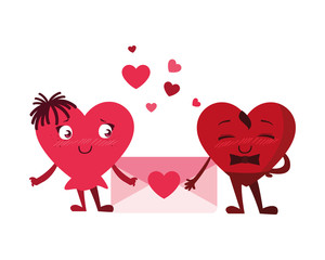 two happy hearts red with envelope,, valentines day card
