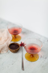 Cocktail with champagne and raspberries