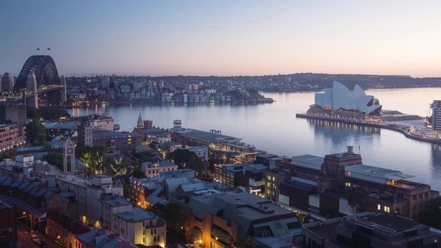 timelapse sunrise, Aerial view of Sydney with Harbour Bridge, Australia