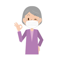 お婆さん　マスク　咳　風邪　OK