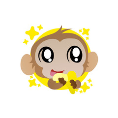 Illustration of Monkey Eat Banana Cartoon, Cute Funny Character, Flat Design