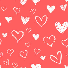 Heart doodles seamless pattern. Hand drawn valentine's day love hearts texture. 