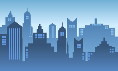 Fototapeta premium City silhouette in the morning in blue sky
