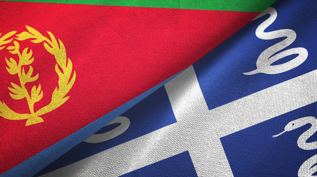 Eritrea and Martinique snake two flags textile cloth, fabric texture