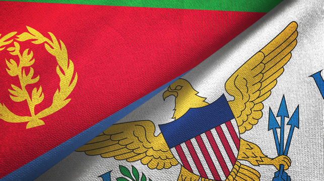 Eritrea and Virgin Islands United States two flags textile cloth, fabric texture