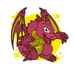 Illustration of Red Dragon Cartoon, Cute Funny Character, Flat Design