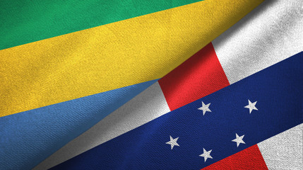 Gabon and Netherlands Antilles two flags textile cloth, fabric texture