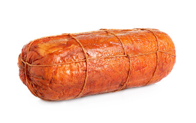 Tasty ham isolated on white. Fresh delicacy